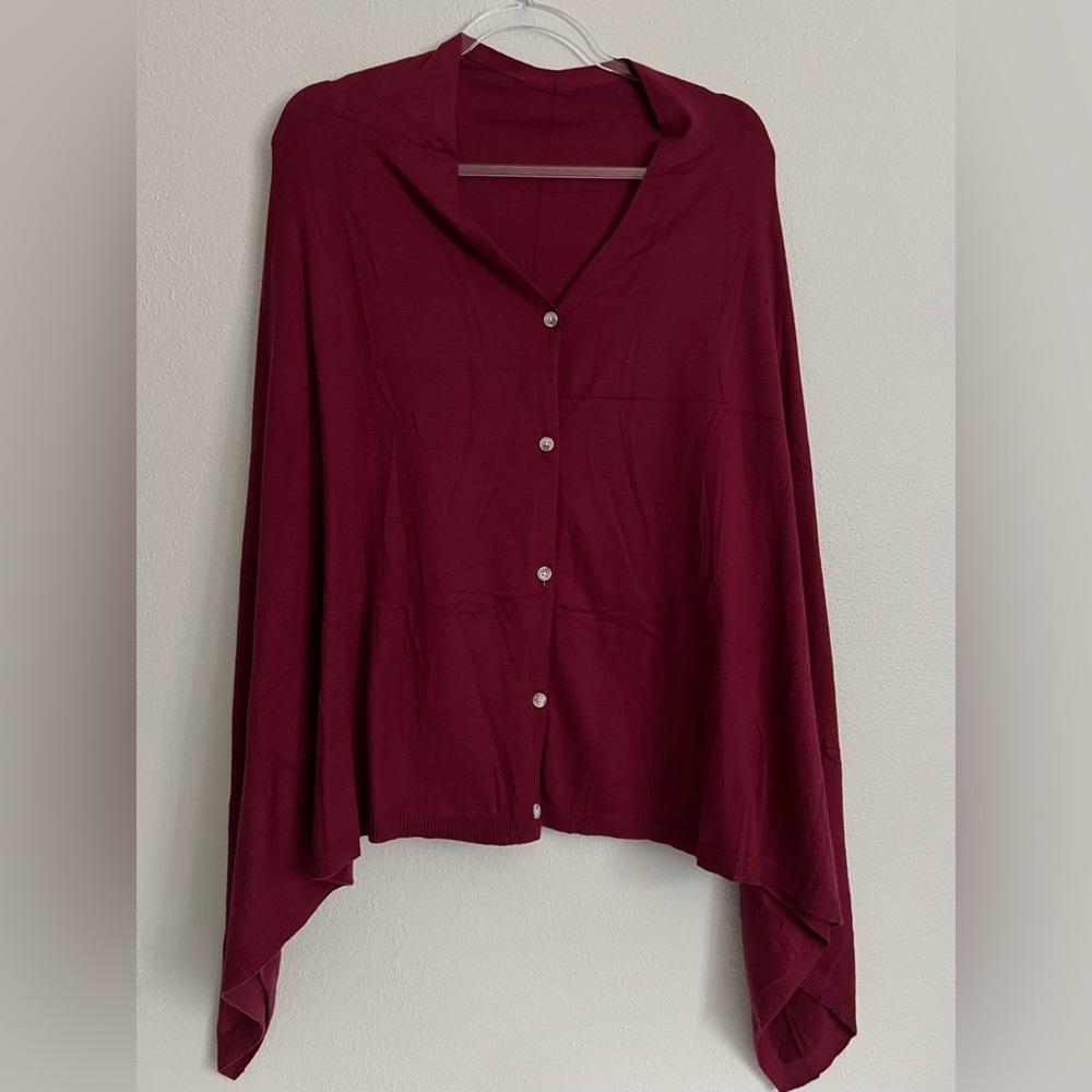 Unbranded‎ Womens Soft Cozy Button Front Shawl Poncho Burgundy Cape One Size